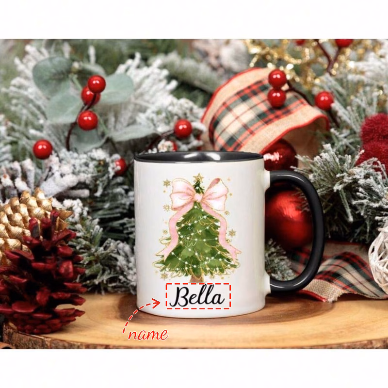 1pc personalized christmas mug with custom name initials text thickened ceramic cup suitable for coffee tea hot cold drinks reusable for use ideal secret santa new year gifts