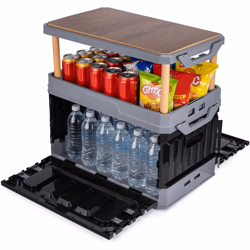foldable storage crate with table top large camping storage cupboard collapsible car trunk boot organizer in 1 for picnics outdoor travel table