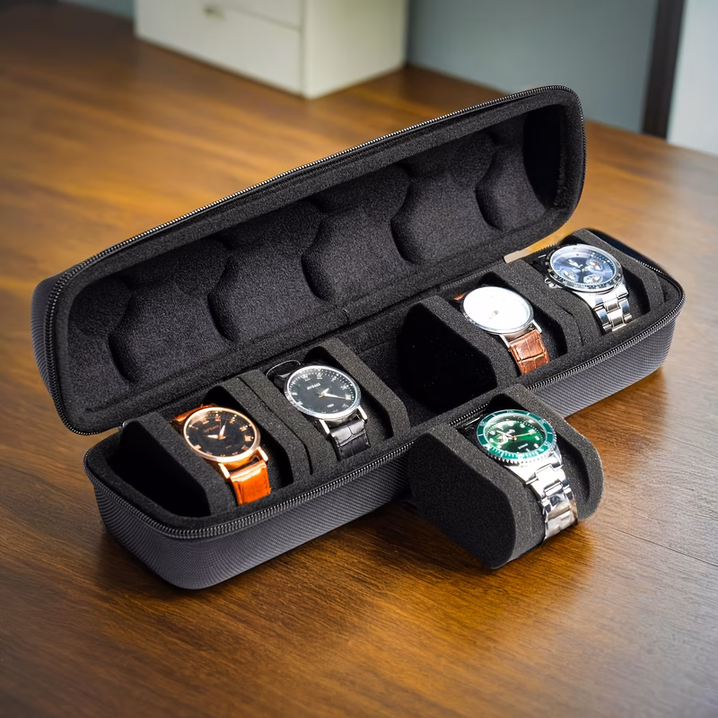 modern grid watch storage box flip cover portable watch box with scratch resistant inner lining suitable for family travel ideal gift for men and women