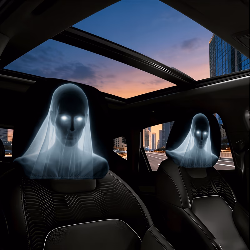 2pcs of car headrest covers withghostbridesmysteriousglowingeyes carinterioraccessories washable durable and comfortable car headrest covers suitable for cars and suvs suitable for halloween christmas