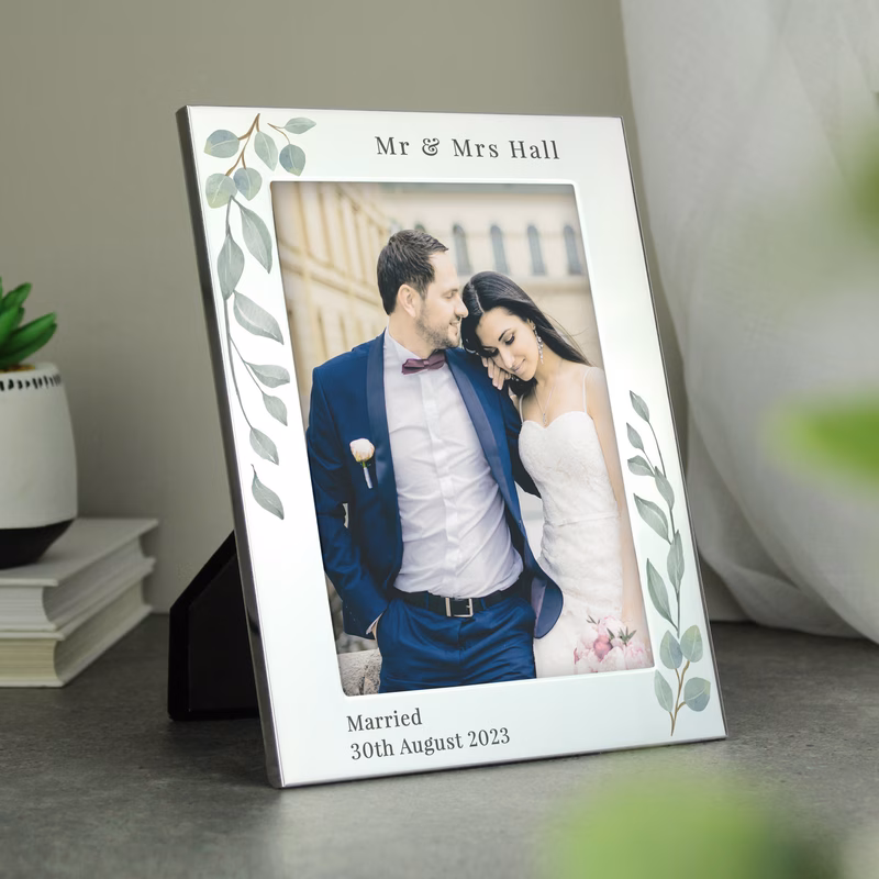 personalised botanical 6x4 silver photo frame
