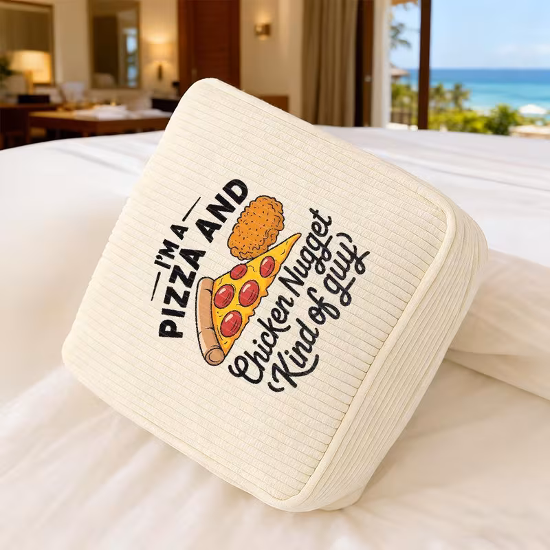im a pizza and chicken kind of guy cartoon pizza print stylish travel organizer bag ideal traveling essentials with small packing cubes perfect birthday gift for women great for toiletries and makeup