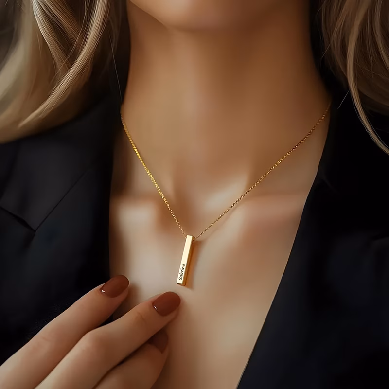 personalized womens elegant vertical bar necklace 18k gold plated customizable english name bohemian style ideal gift for her birthday gift mothers day gift christmas gift valentines day gift graduati