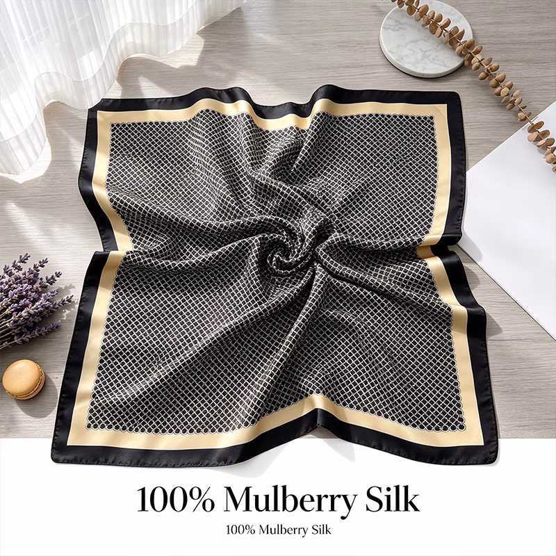 1 scarf shawl elegant black beige lattice pattern with satin trim suitable for evening events mothers day gift for versatile accessory hand washable luxury scarf
