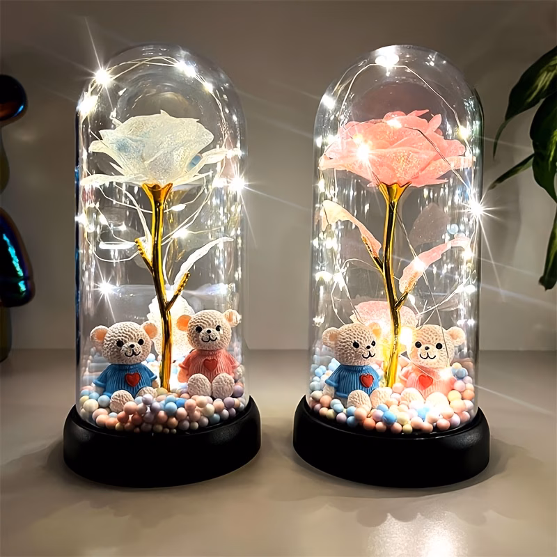1pc glow in the flower decoration with led like glow elegant tabletop centerpiece in clear dome battery powered aaa not included perfect gift for valentines mothers day weddings birthdays christmas wo