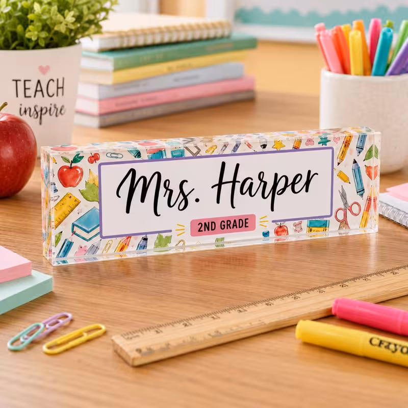 custom teacher desk name plate personalized acrylic plaque teacher appreciation gift end of year present classroom decor nameplate