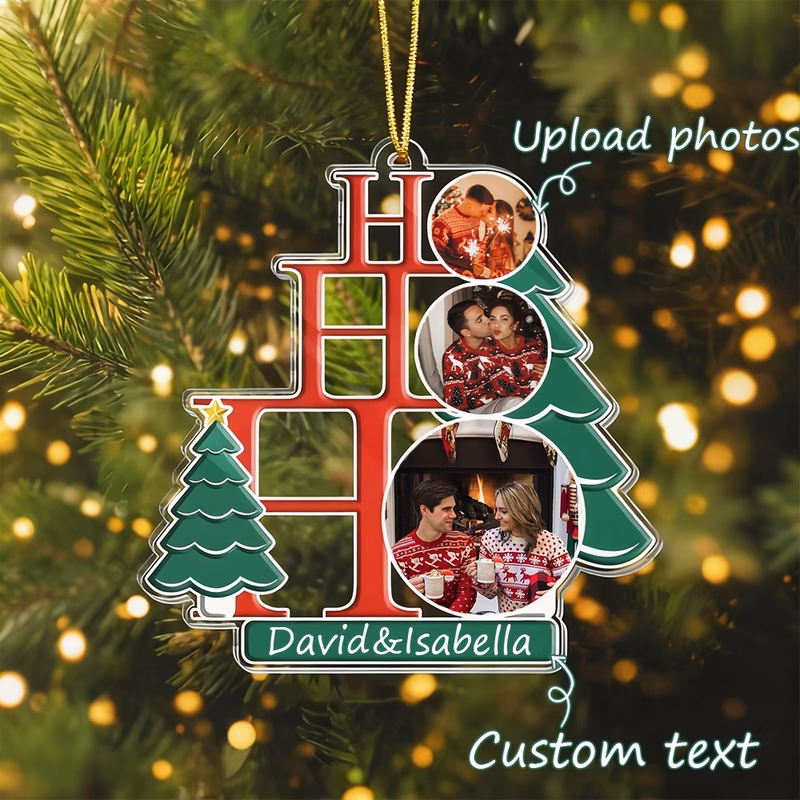 2d flat a personalized custom made fashionable family christmas acrylic ornament christmas tree hanging decoration with custom photos and text festive atmosphere hanging ornament home decor a gift for