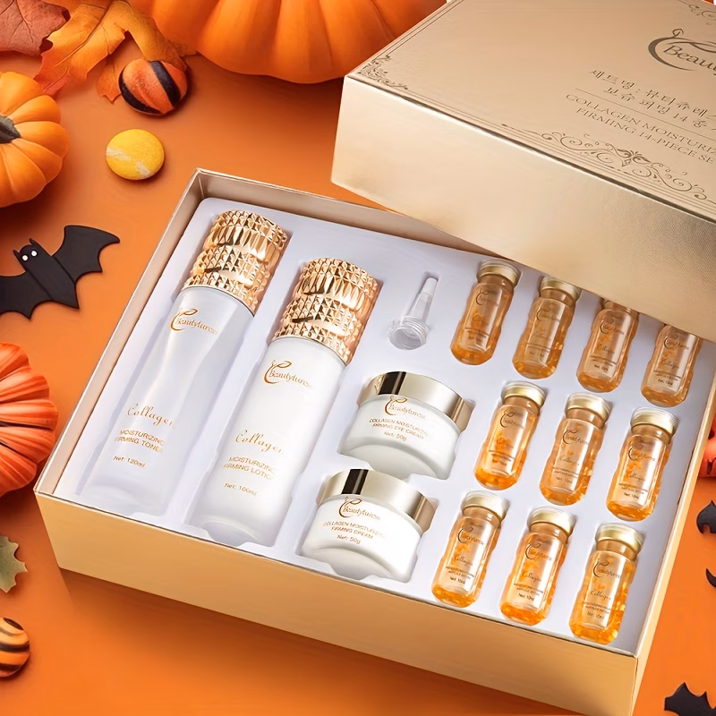 collagen infused skincare set for hydration and firmness provides deep moisture leaves skin and non oily formula celebrations holiday presents halloween and christmas gift packages