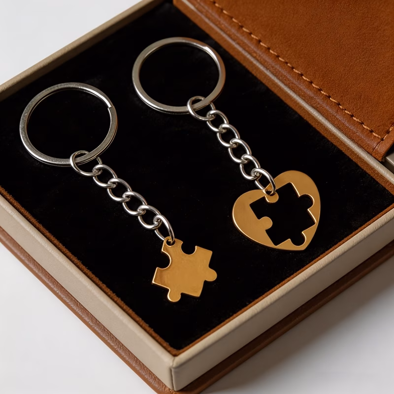 2pcs couple keychain stainless puzzle couple keychain romantic little keepsake for lovers couple design in pairs small ornament for long distance relationship