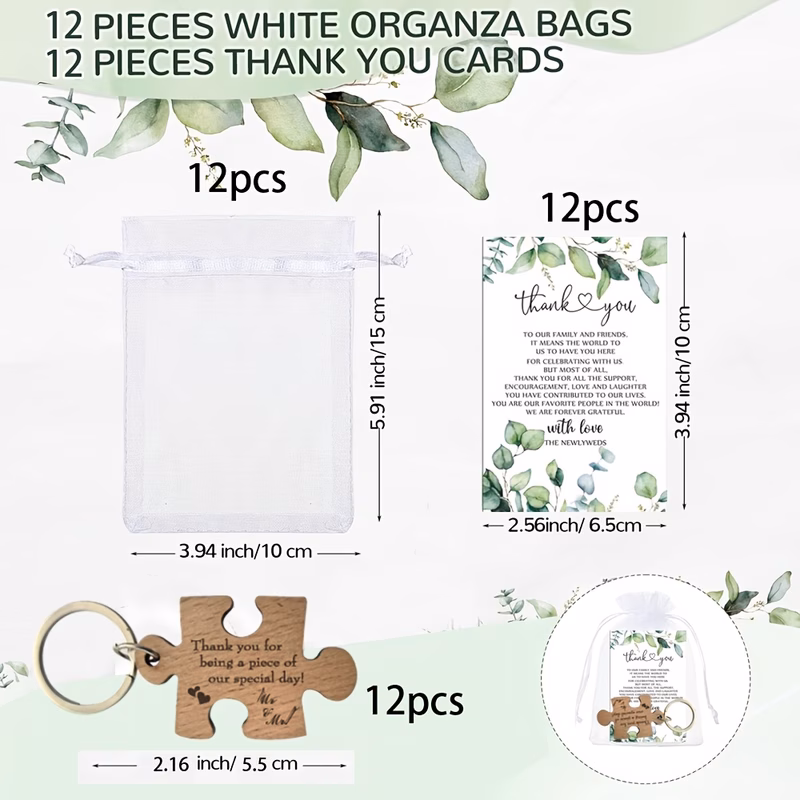 gift for her him 36pcs 12 sets wedding gifts for guests a style keychain thank you cards sheer bags wedding party items and souvenirs for the brides ceremony