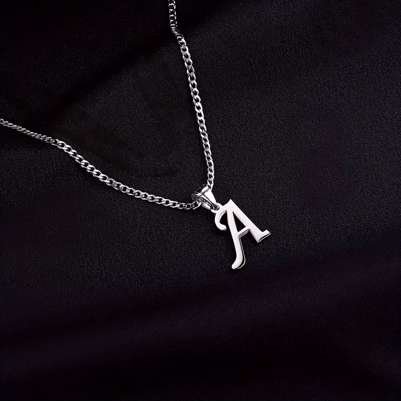 mens custom initial necklace personalized silvery cuban chain birthday gift christmas present fathers day gift valentines day gift