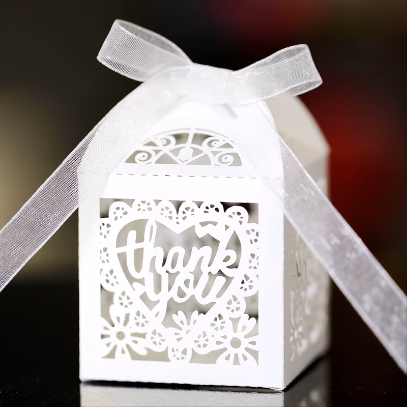 50pcs double letter candy boxes chocolate gift box laser cut wedding favor birthday party bridal shower with ribbon 50pcs white christmas halloween