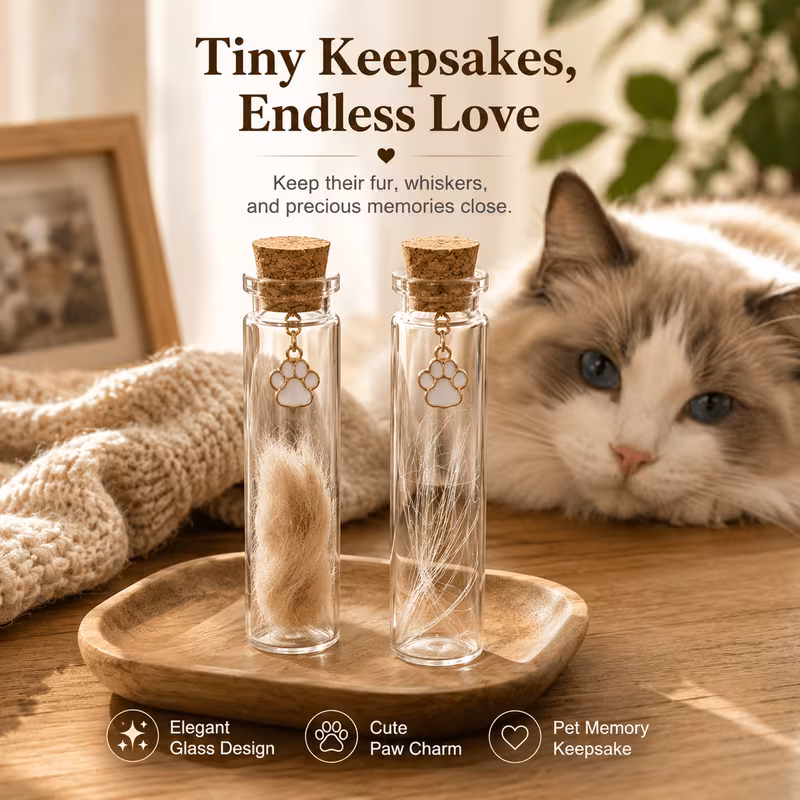 2pcs pet hair memorial bottles glass memorial jars with white paw print charms storing dog fur and cat keepsake gift