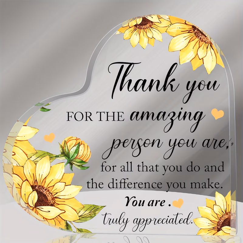 2d flat 1pc heart shaped acrylic plaque thank you gift for teachers nurses ladies christmas gift birthday gift gift for family gift for friends suitable for room home office desk decoration plaque hal