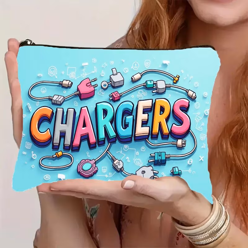 a blue charger themed storage bag double sided printed made of linen material featuring a smooth zipper closure lightweight coil storage bag portable organizer suitable for and additions