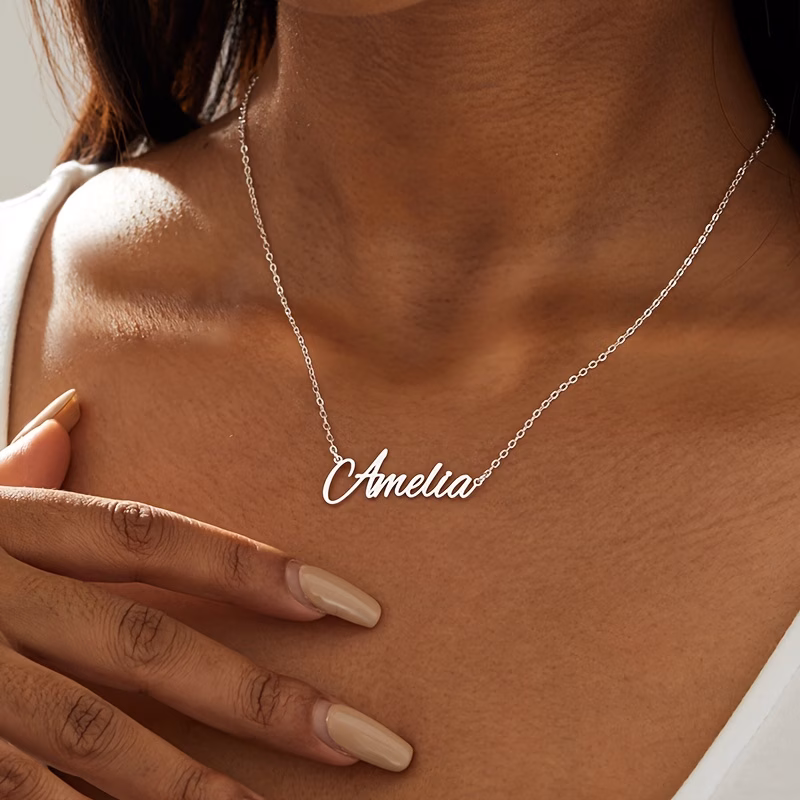 elegant handcrafted script name necklace silver plated 304 stainless steel personalized signature pendant for women ideal for party gift valentines day accessory
