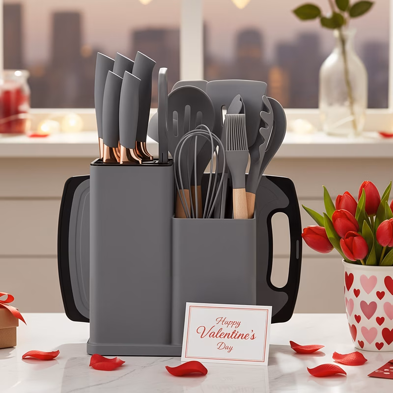 20 33pcs silicone kitchen utensil set heat resistant and suitable for non stick pans stainless steel cutting tools small kitchen tools ideal holiday gift food grade silicone cooking combination