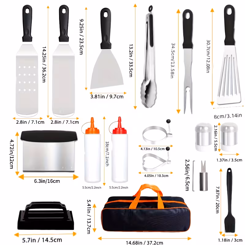 20pcs grilling accessory kit barbecue tools set suitable for camping chefs flat grill additions with a spatula tongs egg rings and tools for indoor and outdoor grilling