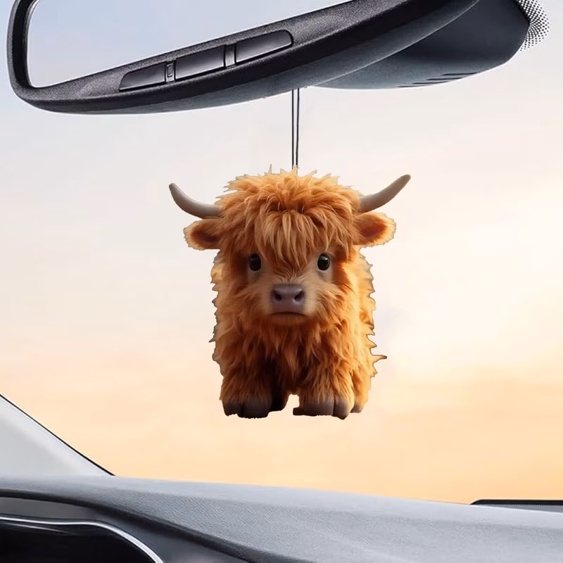 1pc cute highland cow car air freshener hanging decoration with chains long lasting fragrance interior decor for vehicles trucks suvs perfect gift for drivers vehicle scent enhancer design durable fra