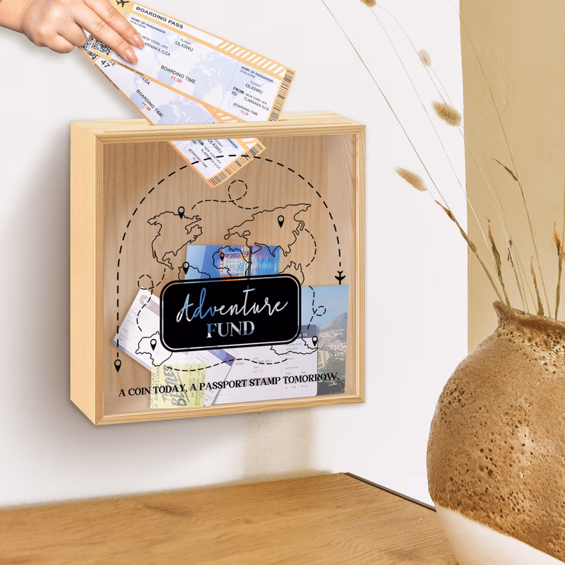 1pc wood photo frame ticket display box with top slot world map themed travel memory organizer souvenir storage wall mountable or tabletop for passport stamp showcase receipts pine resin pine