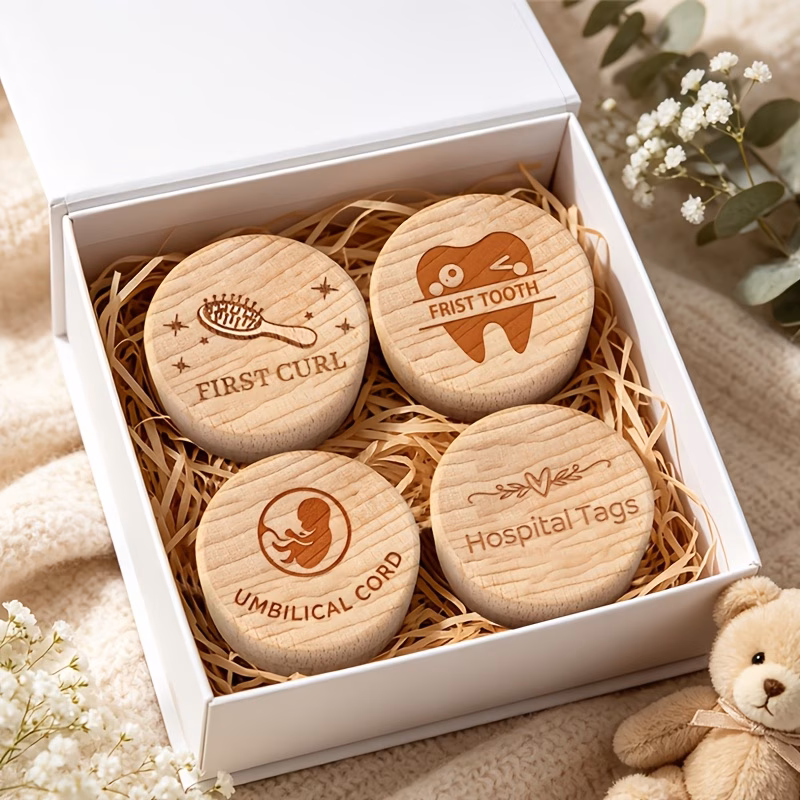 2d flat 4pcs wooden storage box set box first box cord box tags box cord keepsake box tooth preservation box fetal storage box birth souvenir home decoration birthday gift