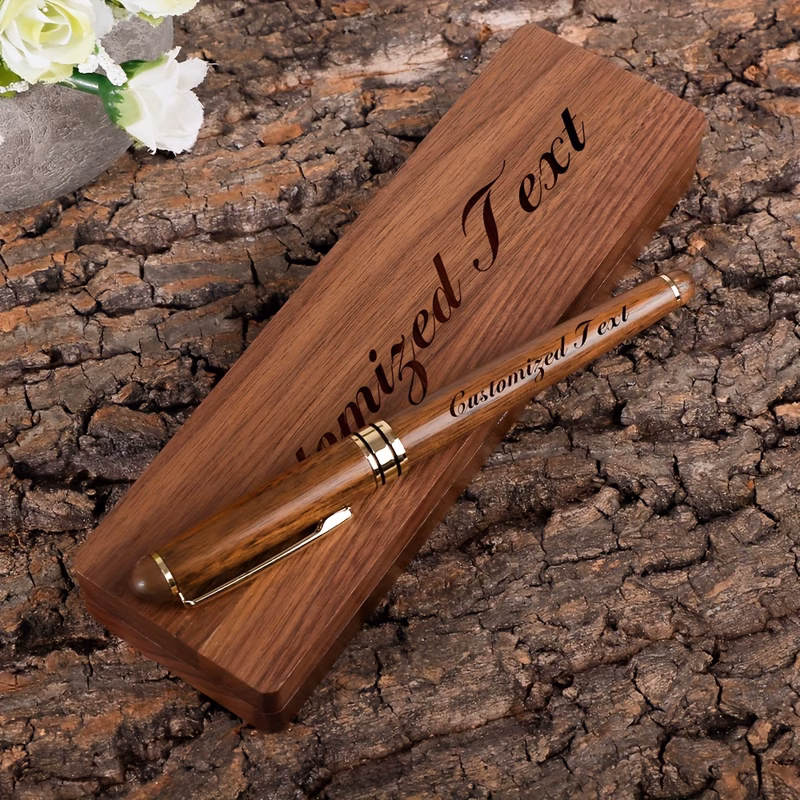 1set personalized custom text wooden pen and walnut solid wood gift box set business retro high end signature pen fathers day gift birthday gift suitable for colleagues friends