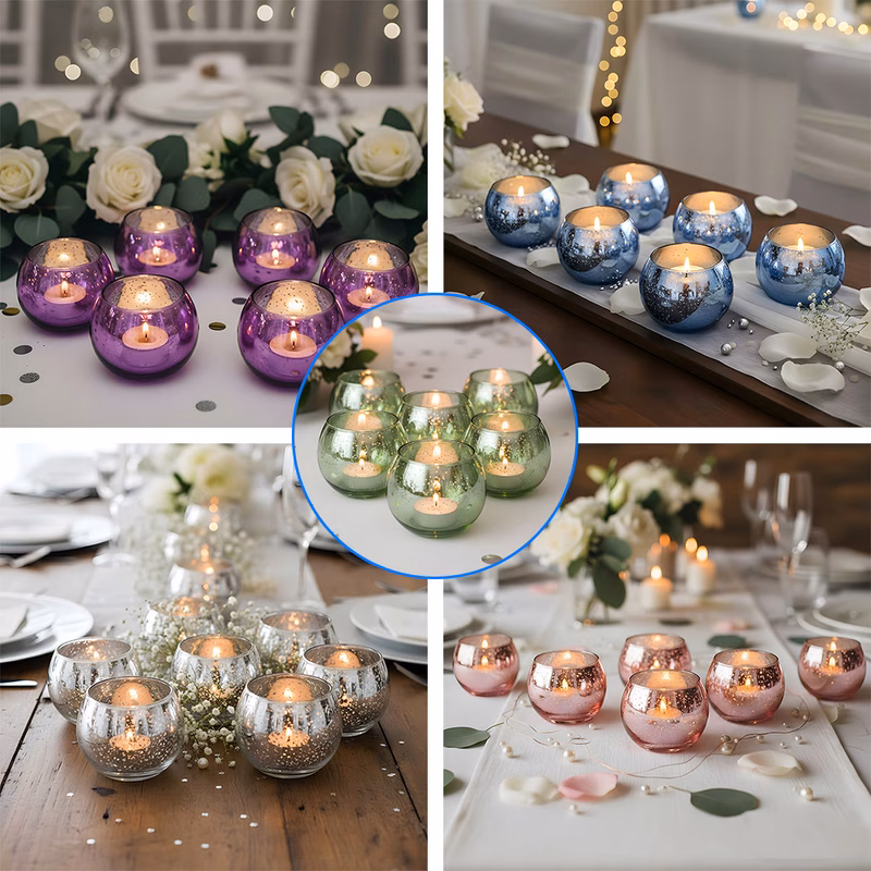 decorative electroplated votive candle holder set glass cups in colors elegant centerpiece for wedding table romantic dinner atmosphere no candles 1 96 2 36