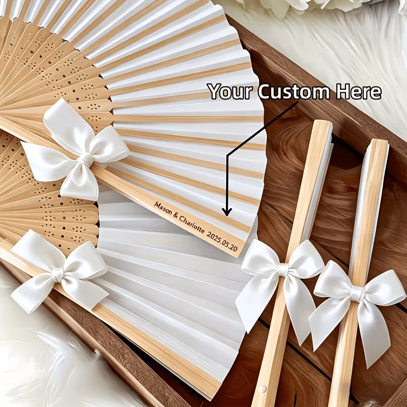 1 10 20pcs custom wedding hand fans elegant white folding paper fans with white bow satin ribbon custom wedding hand fans elegant white folding paper fans bridal weg gifts stylish and convenient custo