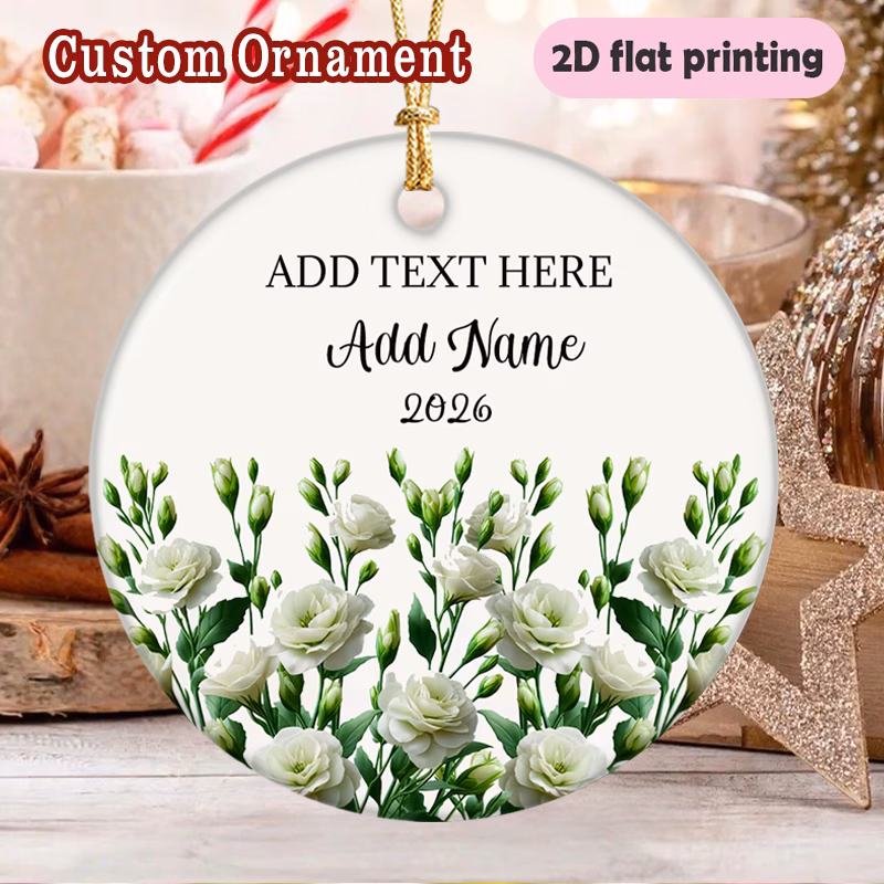 1pc Flower Ceramic Pendant - Name/Date/Message, Elegant Christening Gift, Wedding Keepsake, Shower Souvenir, Ceramic Hanging Ornament