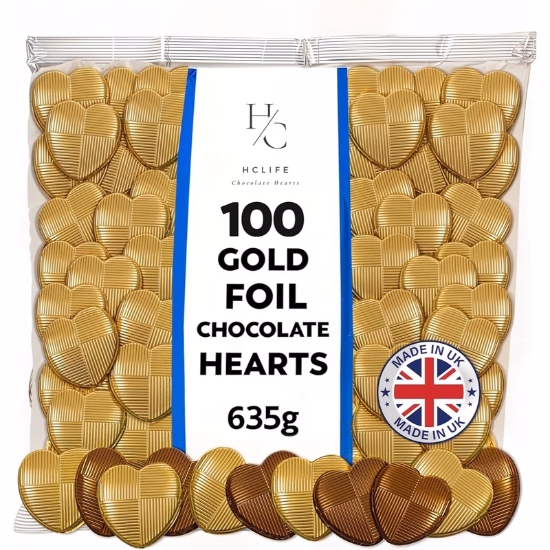 100 gold foil hearts 635g bulk pack wedding favours party table treats anniversary valentines chocolates