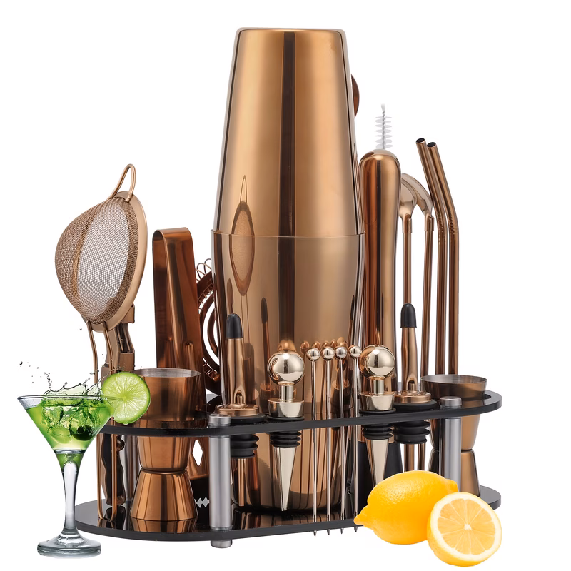 23pcs cocktail shaker set stainless steel mixing glass acrylic liquor stand bar tools