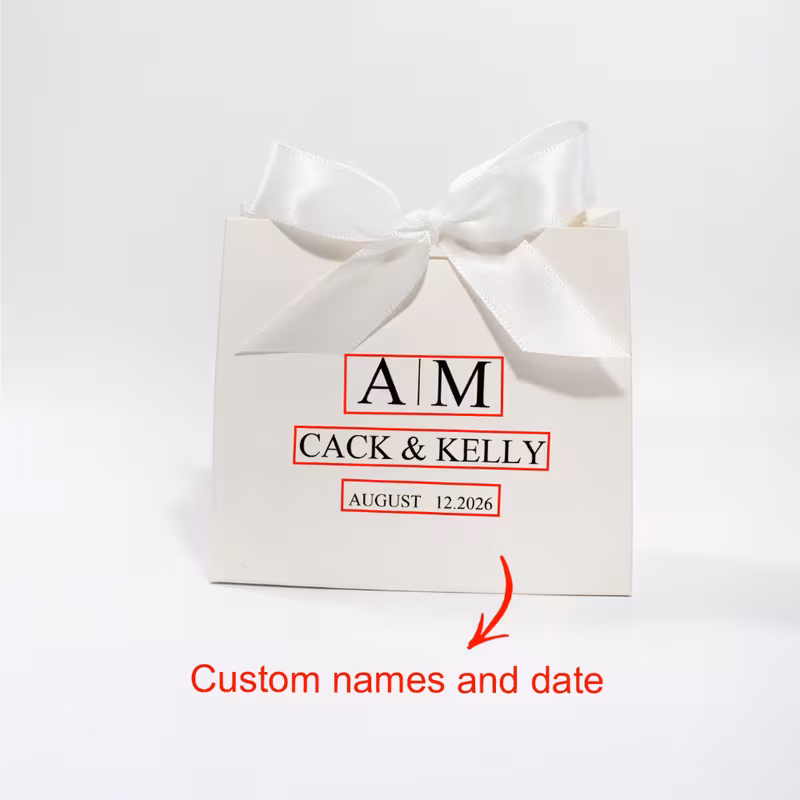 5 10pcs personalized wedding favor gift boxes with satin ribbon bow custom name date elegant paper boxes for wedding party supplies candy chocolate packaging guest gift boxes bridal shower anniversary