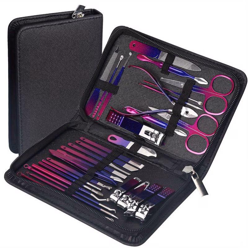 30 stainless steel nail clippers manicure set purple and style nail clippers unscented including black storage box complete hand trimming kit for nail supplies