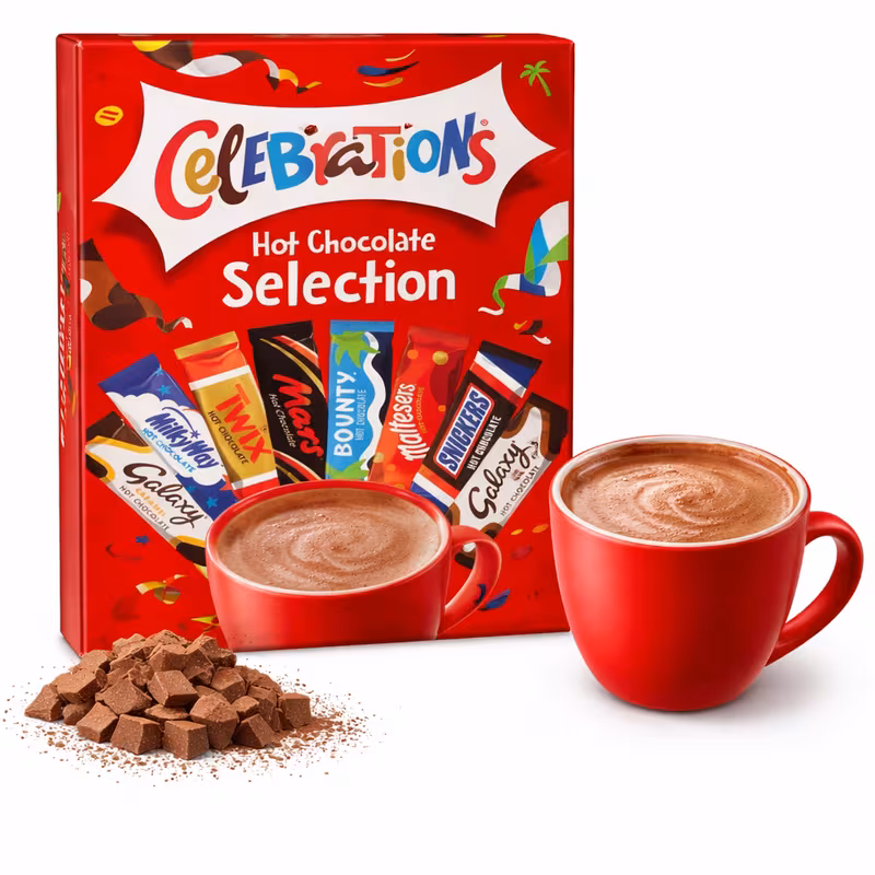 celebrations hot box luxury mixed chocolate drink sachets gift set 8 sachets of classic celebration in a nice hot chocolate parties or as a gift