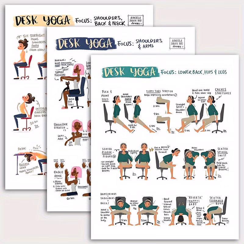 3pcs fitness poster set yoga exercise stretching body activity easy to suitable for beginner practice suitable for fitness and yoga practice courses fitness exercise 8x10 inches frameless