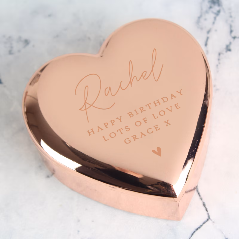personalised free text rose gold heart trinket box
