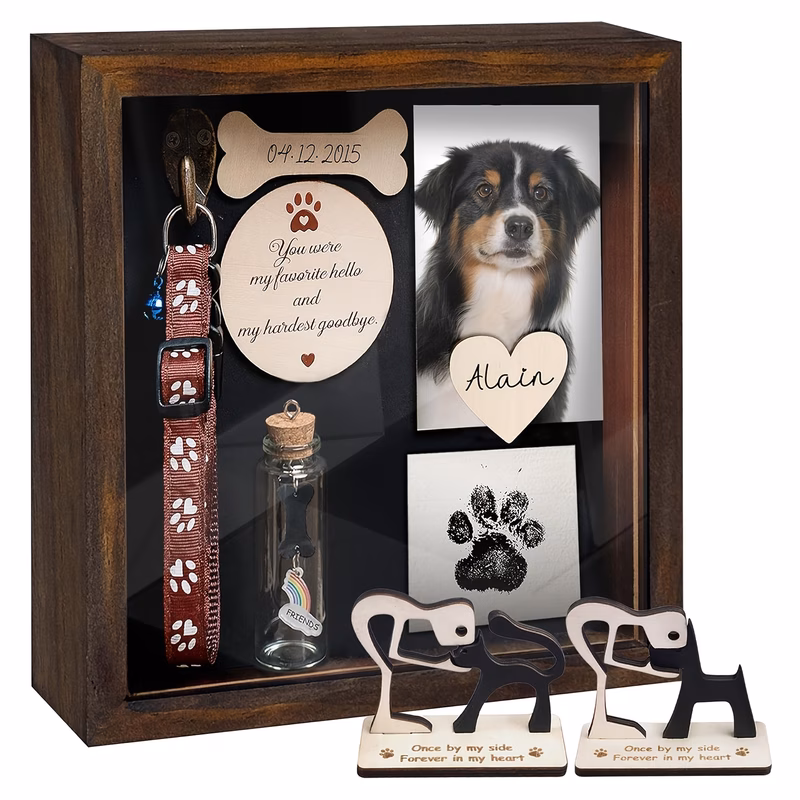 photo box with ink printed paw wooden photo frame ornament pet photo frame a memorial keepsake gift for pet lovers