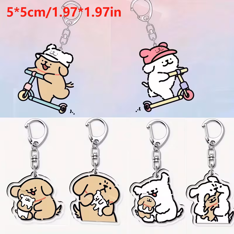 2d flat 2d flat keyring packs 6pcs acrylic keychain set cartoon little white and brown puppy keychain gift accessory keyring pet lovers 2d flat