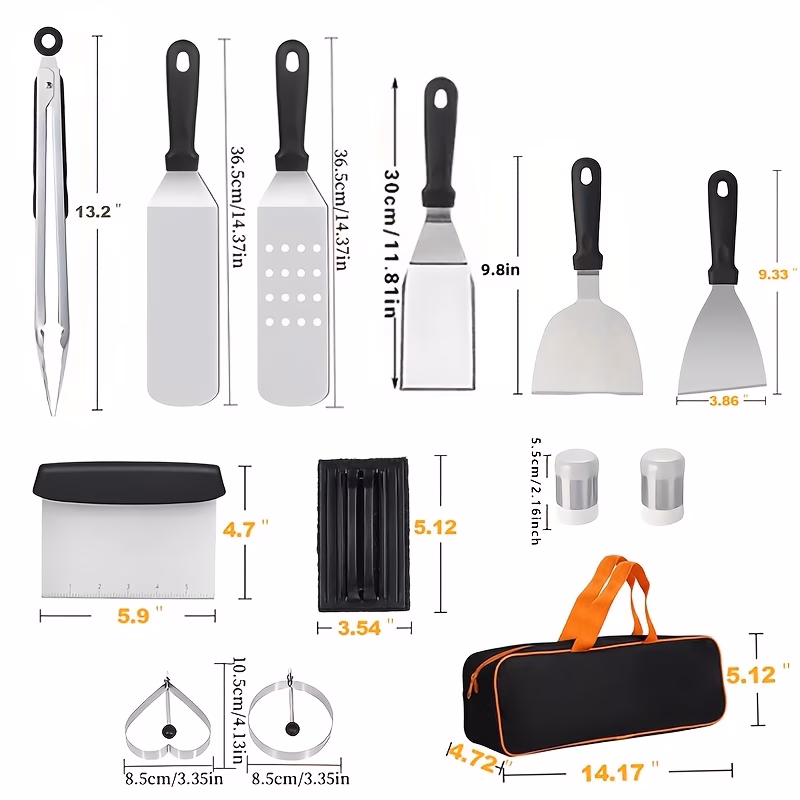 13pcs griddle cooking tool set with carry bag basting brush condiment shakers and food tongs complete bbq additions for and outdoor kitchen