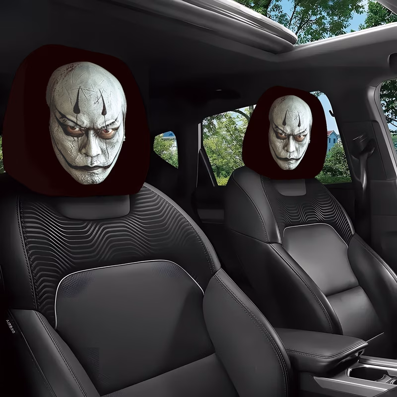 2pcs samurai funny print car pillowcase suitable for suitable for car interior decoration funny headrest car cover cover car headrest cover