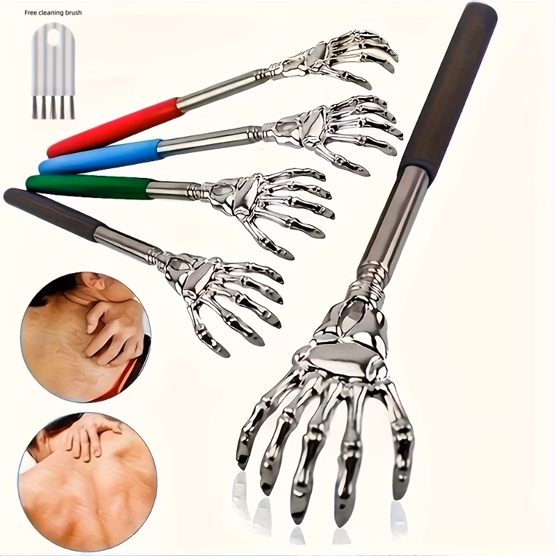 2pcs 1 retractable back scratcher free cleaning brush portable metal claw handle with durable scratching head