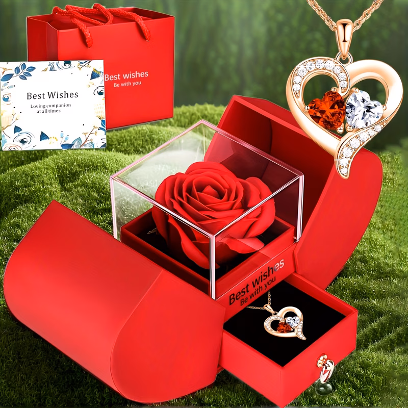 red rose gift box with heart shaped aesthetic necklace a token of gratitude for mom mothers day gift present for wife lover gift souvenir gift for mom wife best friend or gathering gift