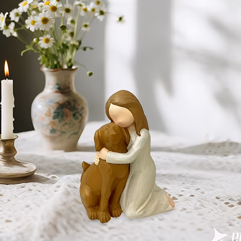 1 girl statue ornament friendship angel dog memorial gift for dog lovers home and office decoration office and home decor desktop ornament