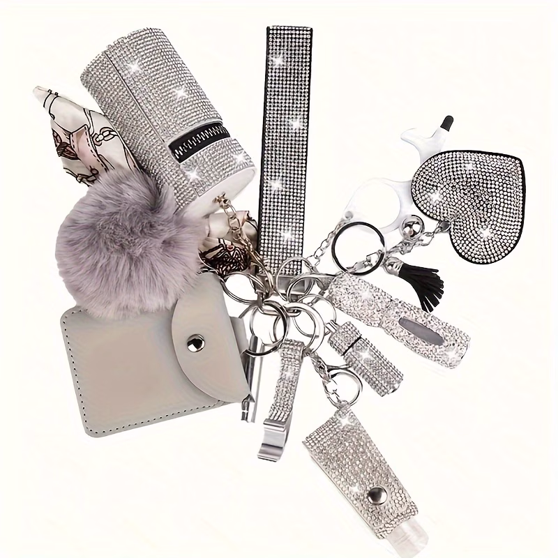 11pcs womens safety keychain set multifunctional keychain with card holder storage bag pill bottle whistle perfume bottle free combination keychain christmas gift