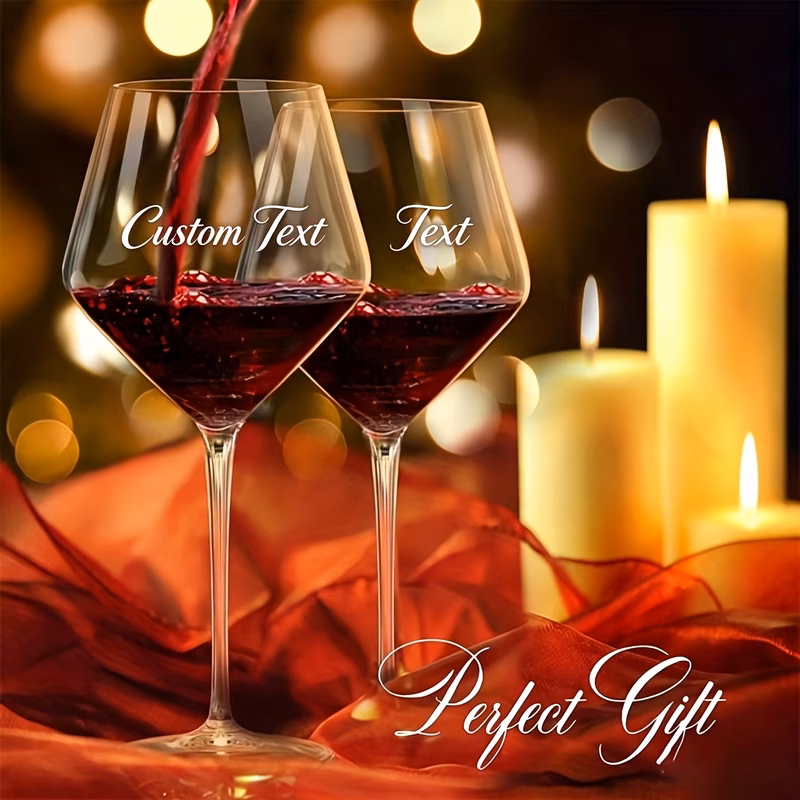 custom 1pc 2pcs custom text long handle burgundy red wine glasses 425ml 15oz white and red wine glass transparent hand blown crystal glass tasting cup perfect gift for weddings birthdays valentines da