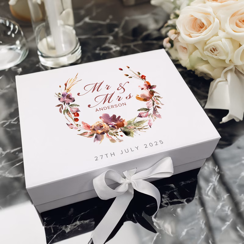 personalized bridal party gift box custom name wedding dates elegant floral wedding proposal box with sturdy paper construction for brides of honor wedding party fillable keepsake for bridal showers s