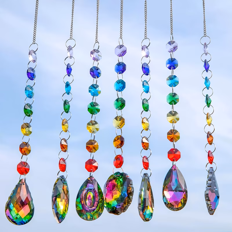 set of 7 vibrant catchers featuring a handmade glass ornaments come with hooks and are perfect for decorating windows or gardens ideal gifts for valentines day christmas or weddings