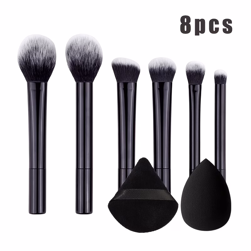 8pcs soft makeup brush set with 2pcs makeup sponges professional synthetic bristles cosmetic brushes for face eye makeup