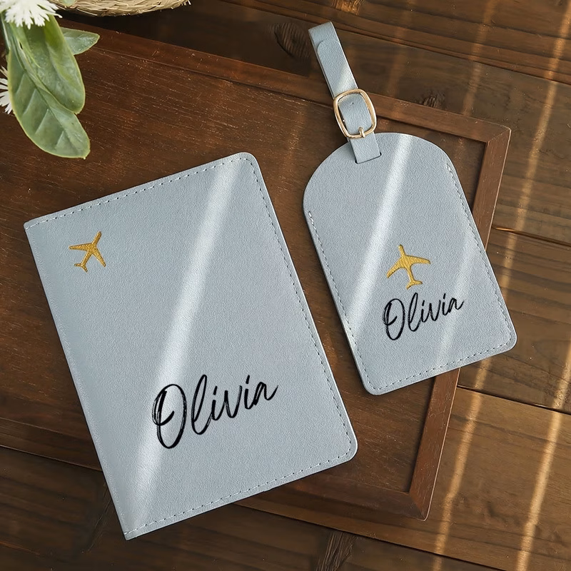 personalized passport cover luggage tag set custom name initials text suitable for travel pu suitable for vacation openable cover with luggage tags gift for mothers wife multiple colors for holders 2d