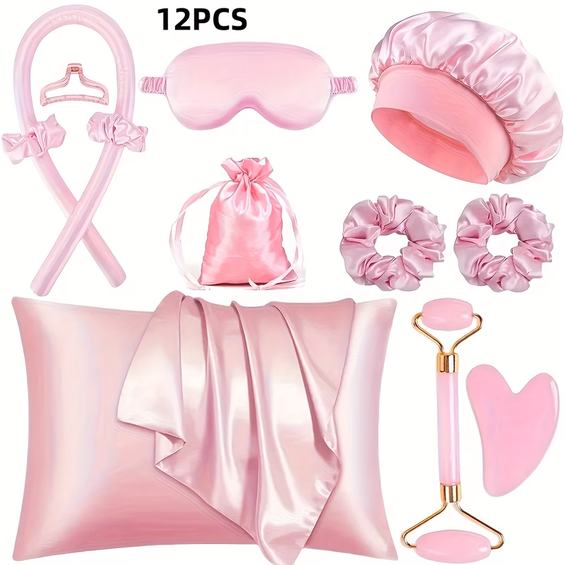 12pcs ing headband sleep hair styling tools kit hair ers set face massager pillowcase scrunchies sleep eye mask sleep cap suitable for hair set no heat set overnight hair ers